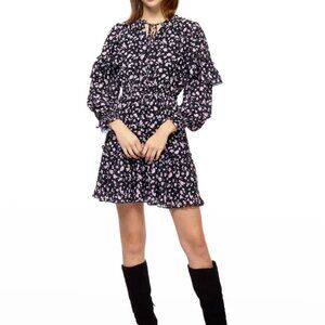Magali Pascal Black Floral Ruffled Mini Dress